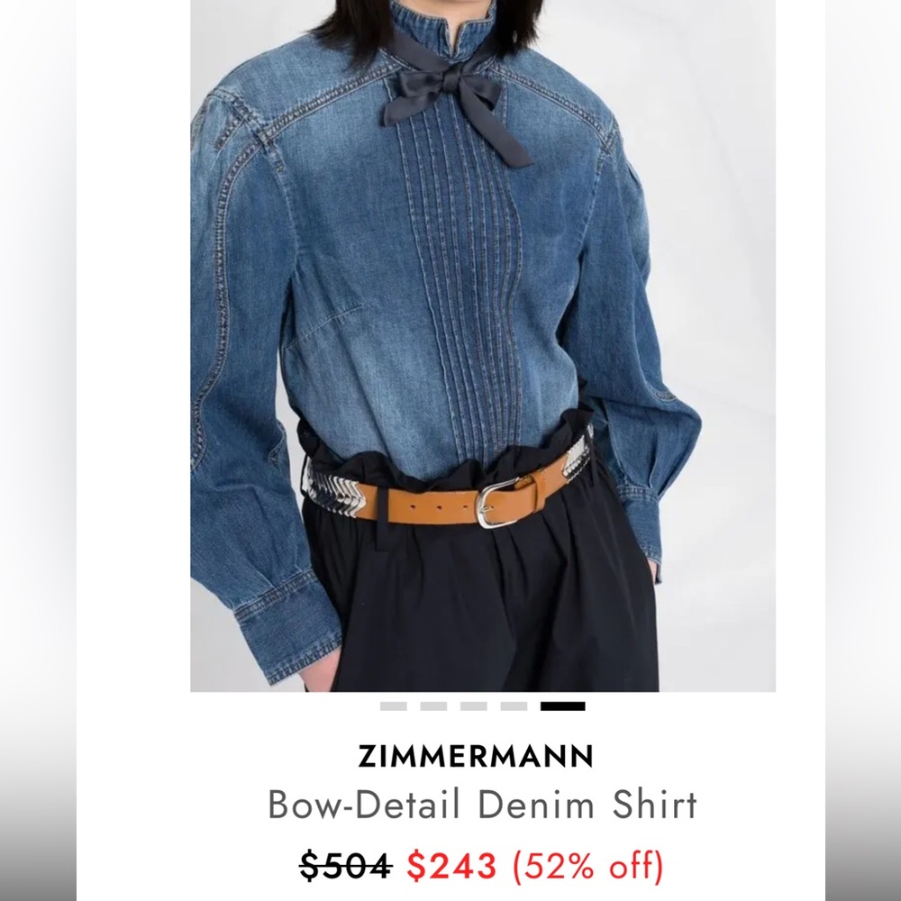 Zimmermann Denim Bow-Neck Shirt in Medium Blue